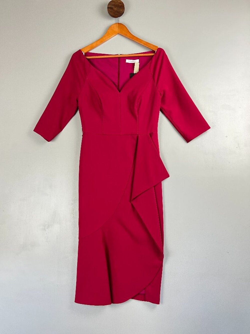 Kay Unger Izzy Dress Sangria Midi Cocktail NWT Size 4 Sweetheart Neck